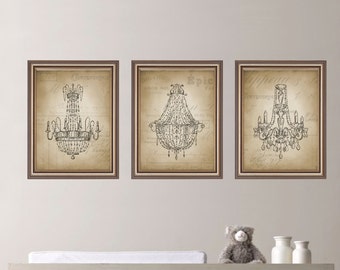 Vintage Chandelier Art Print Set. Dining Art. Dining Prints. Dining Decor. Living Room Art. Living Room Decor. Living Room Prints. NS-137