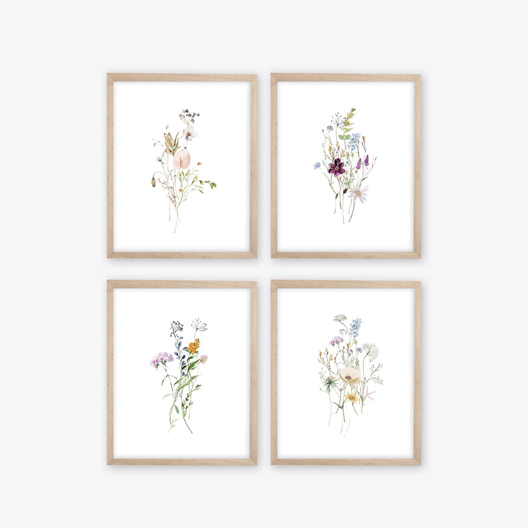 Watercolor Wildflower Prints: Botanical Farmhouse Wall Decor, Set of 4 ...