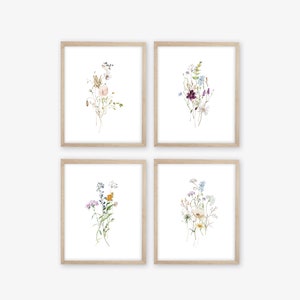 Watercolor Wildflower Prints: Botanical Farmhouse Wall Decor, Set of 4
