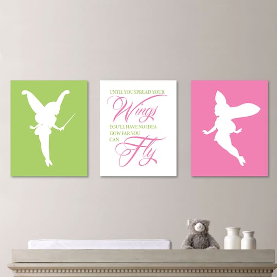 Fairy Inspirational Quote Print Trio. Fairy Art. Fairy Nursery. Fairy Decor. Girl Nursery Art. Tinkerbell Wings Wall Art. Canvas. (NS-436)