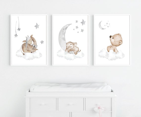 Animals Nursery Wall Art, Gender Neutral Nursery Decor, Baby Room Decor, bear, elephant, giraffe, animal prints, Animal Nursery Prints