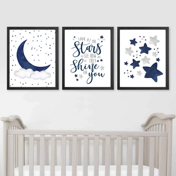 Stars and Moon Nursery Decor Set of 3, Boy Nursery Decor, Stars and Moon Nursery Prints, Boy Nursery Wall Decor, Boy Bedroom Art Prints.