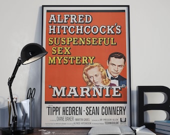 Vintage Alfred Hitchcock Poster - Marnie Film Print - Classic Cinema Room Wall Hanging Art Sean Connery , Tippi Hedren