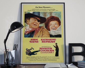 John Wayne Movie Poster - Rooster Cogburn Classic Movie Print A4 A3 Size -  Cowboy Cinema  Old Western Film Cinema Room