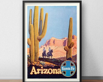 Vintage American Travel Poster Santa Fe, Arizona - Tourism Advertising Print Wall Decor For Office, Study