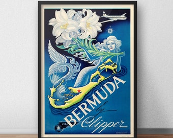 Vintage Bermuda Travel Poster Tourism Print - Old Holiday Advertising Art Wall Decor For Kitchen Office, Study