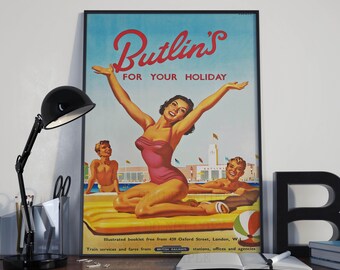 Vintage Butlins British Holiday Resort Travel  Poster / Print  A4 & A3 Uk Tourism