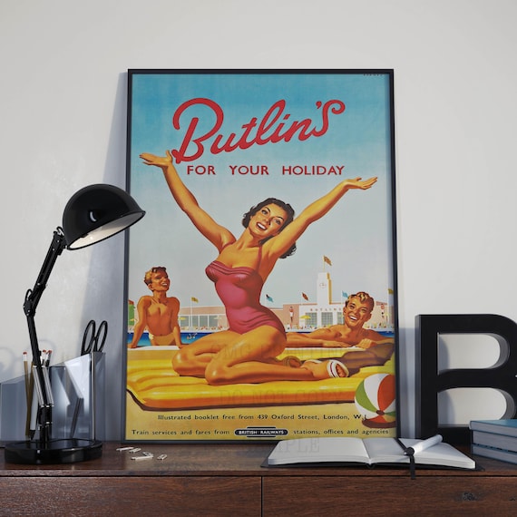 Vintage Butlins British Holiday Resort Travel  Poster / Print  A4 & A3 Uk Tourism