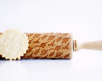 Rolling Pin engraved DINOSAURS - Embossing rolling pin, laser engraved rolling pin Birthday  gift funny