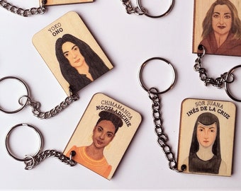 WHO'S SHE? wooden keychain, gadget with extraordinary woman who changed the world, for girls and boys, by Playeress