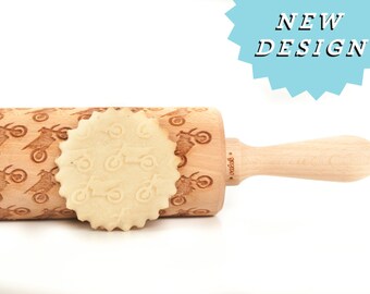 MOTORCYCLES - Embossing rolling pin, unique gift for baking DIRT BIKE pattern *** Birthday gift ***