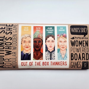Out of the Box Thinkers – limitowane rozszerzenie do gry planszowej Who's She | Dodatkowy zestaw z nowymi historiami: Helen Keller, Jeanne Villepreux-Power