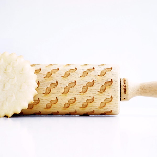 MOUSTACHE - Embossing rolling pin, laser engraved rolling pin Valentine's gift