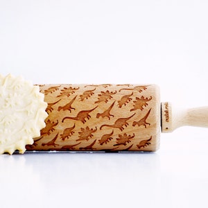 Rolling Pin engraved DINOSAURS - Embossing rolling pin, laser engraved rolling pin Birthday  gift funny