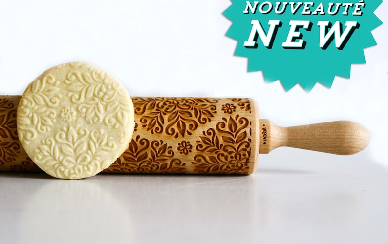 Rolling Pin engraved KALEIDOSCOPE SMALL Embossing rolling pin, laser engraved rolling pin. Birthday wedding image 1