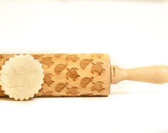 Rolling Pin engraved: TURTLE *** Embossing rolling pin, laser engraved rolling pin NEW pattern *** Wedding gift ***