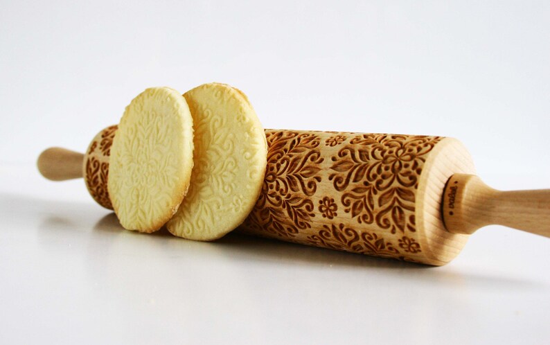 Rolling Pin engraved KALEIDOSCOPE SMALL Embossing rolling pin, laser engraved rolling pin. Birthday wedding image 3