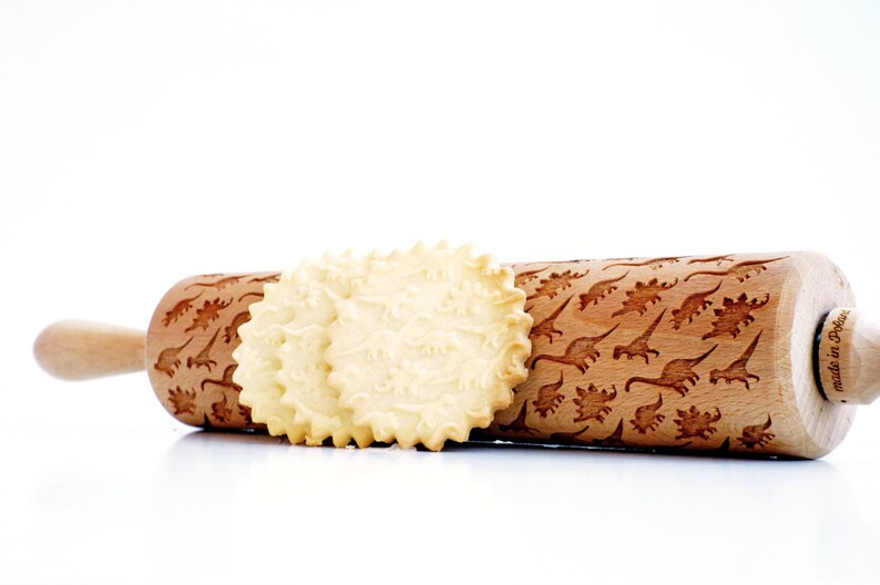 Rolling Pin engraved DINOSAURS  Embossing rolling pin laser image 2