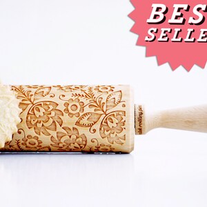 Rolling pin engraved : FOLK - embossing rolling pin, laser engraved rolling pin. Polish FLOWER folk art. Birthday bestseller