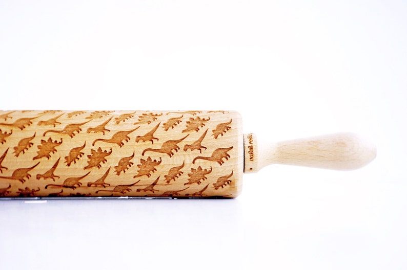 Rolling Pin engraved DINOSAURS  Embossing rolling pin laser image 4