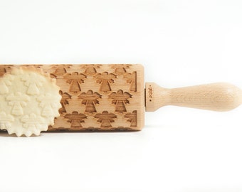 CHRISTMAS PATTERN *** ANGELS *** Embossing rolling pin, laser engraved rolling pin with vintage knitted pattern