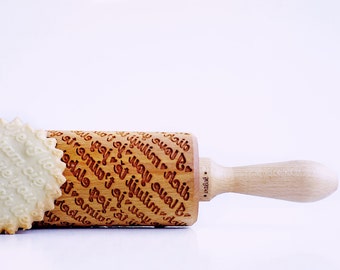 Rolling Pin engraved - I LOVE YOU languages Te quiero,  je t'aime - embossing rolling pin, laser engraved rolling pin.