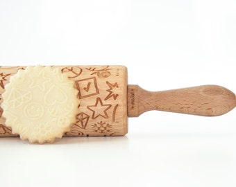 Rolling Pin WORX emots happy faces and stamps!  Embossing rolling pin, laser engraved rolling pin NEW pattern Birthday gift,