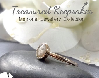 9ct Gold Keepsake Ring, Oval minimalist ring set with cremation ashes or a loved one&#39;s hair, pet remembrance ring, Memorial Jewellery gift