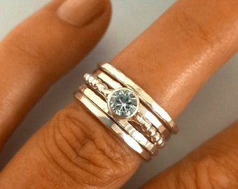 Cremation Ashes Ring departed pets, Memorial Keepsake stacker ring sterling silver, beaded silver band with personalised gemstone colour,