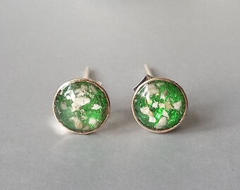 Memorial Ashes Stud Earrings, Handmade in Sterling Silver, Pet Ashes/Fur or Human Hair inclusions, Cremation Memorial Keepsake Gifts