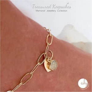 Handmade Memorial Keepsake Bracelet in Sterling Silver or Gold, Link Heart Bracelet with encapsulated Ashes or lock of  Hair