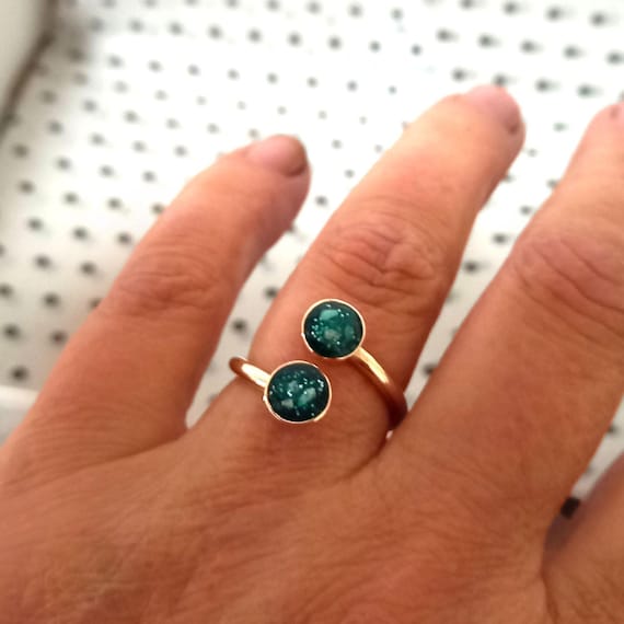 Gold Ring for Cremation Ashes Lock of Hair, Memorial Keepsake Ring, Pet Remembrance Ring, Hug Ring with two stones, gift for women