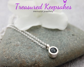 Cremation Memory Keepsake Pendant Necklace, Pet Ashes or Fur/Lock of Hair Encapsulated in a Coloured Stone, Loved Ones Remembrance Jewellery
