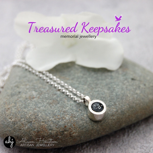 Cremation Memory Keepsake Pendant Necklace, Ashes or Lock of Hair Encapulated in a Coloured Stone, Loved Ones Remembrance Jewellery