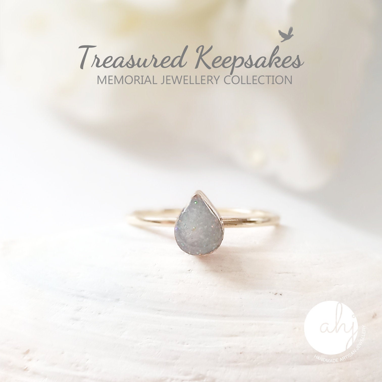 9ct Gold Cremation Ashes Ring, a Tear Drop Style Memorial Keepsake Ring ...