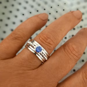 Cremation Ashes Ring, Memorial Keepsake stacker ring in sterling silver, beaded silver band with personalised gemstone, Ruby, topaz, sapphir