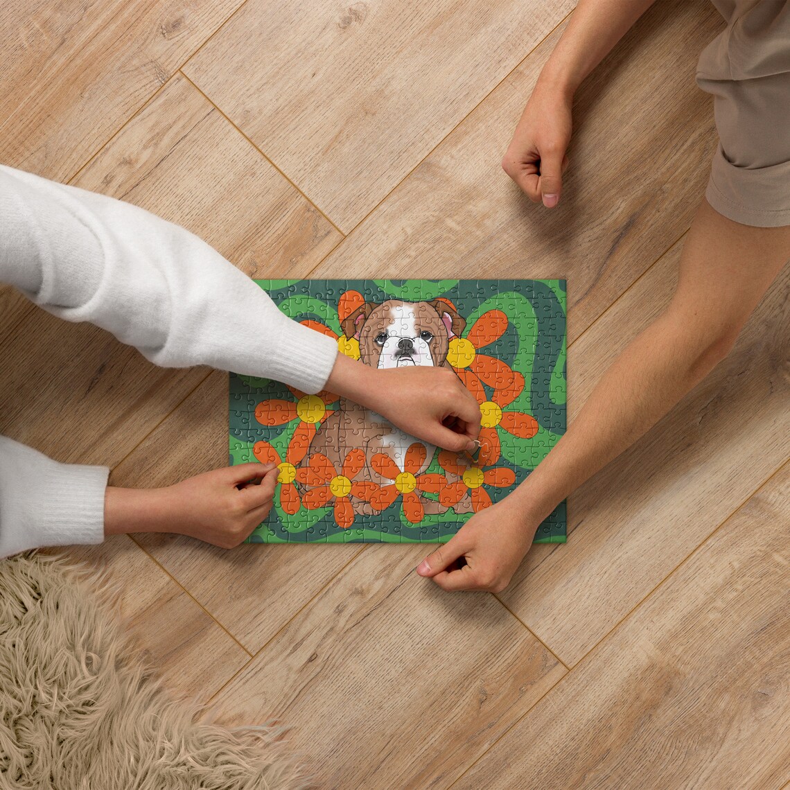 Retro English Bulldog Jigsaw Puzzle, Bully Breed Family Puzzle, Bully ...