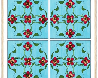 Cuadro de azulejos de Lisboa enmarcado, listo para colgar, impresión artística de Portugal, impresión artística de azulejos de Lisboa, impresión artística floral