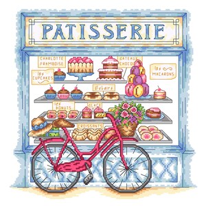 Patisserie Shop Window & Bicycle Downloadable Cross Stitch Pattern image 4
