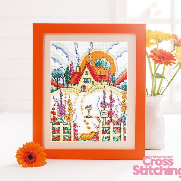 Art Deco Style Cottage and Garden Cross Stitch Design