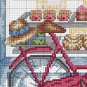 Patisserie Shop Window & Bicycle Downloadable Cross Stitch Pattern image 3