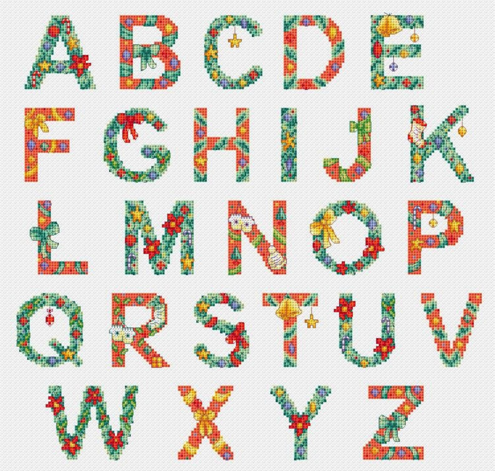 Colourful Christmas Alphabet Downloadable Cross Stitch Pattern | Etsy