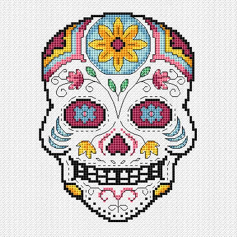 Cross stitch pdf file of Day of the Dead sugar skull | Etsy