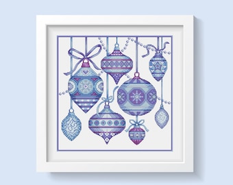 Decorative Christmas Baubles Downloadable PDF Cross Stitch Pattern