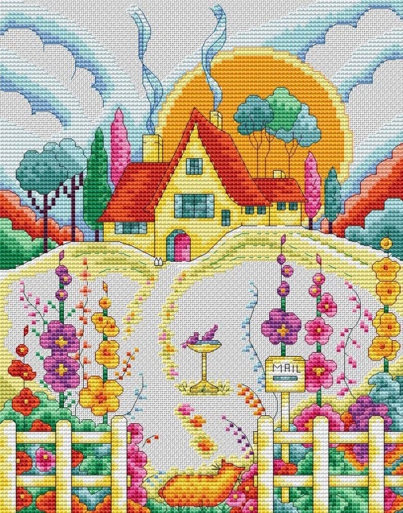 Art Deco Style Cottage and Garden Cross Stitch Design image 3