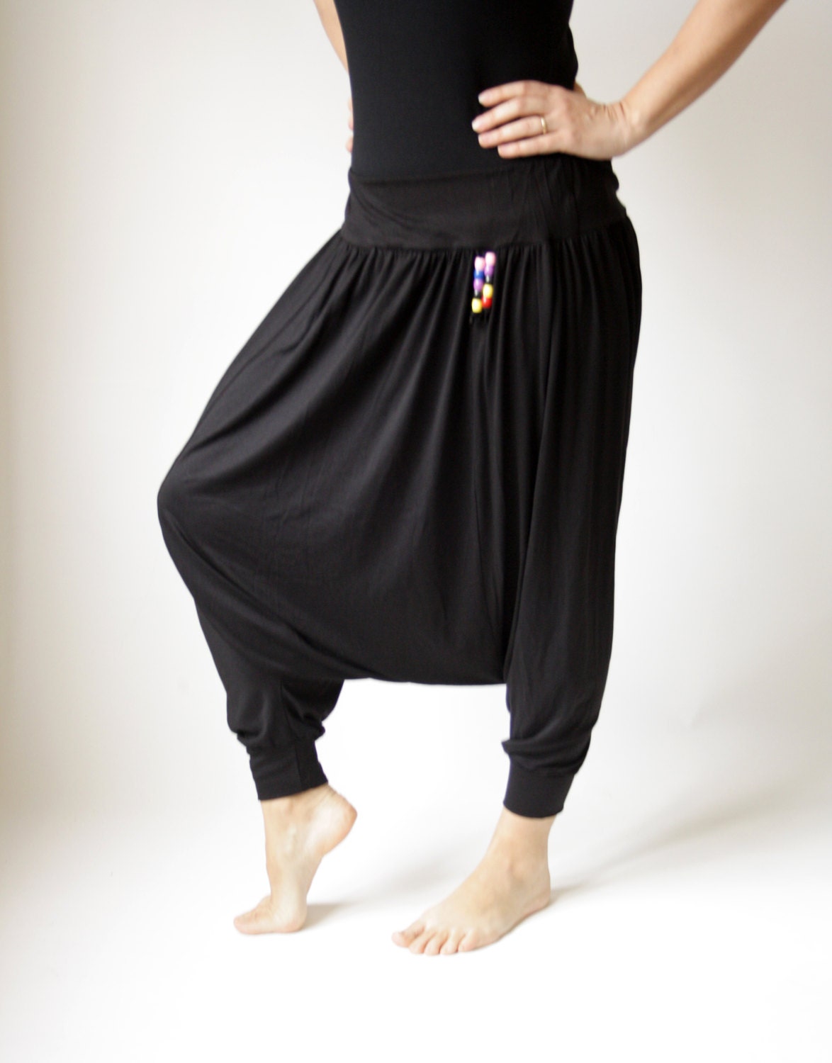 Black Harem Pantslow Cut Yoga Pantsblack Cotton Women's - Etsy