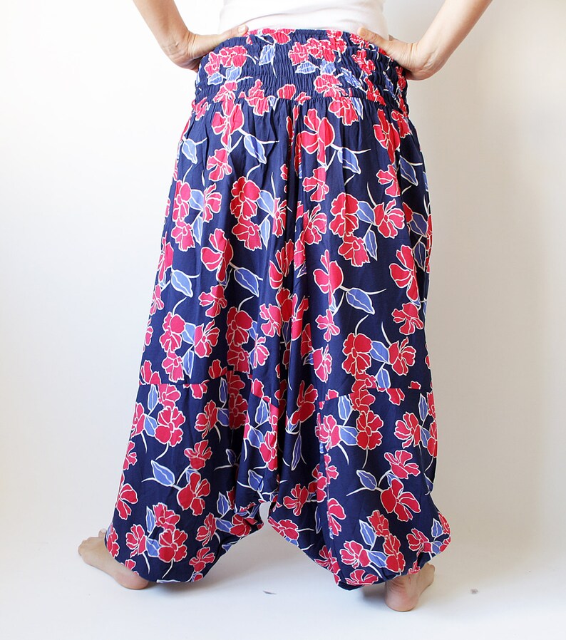 Harem Pantsblue&red Floral Harem Pants Hippie Pantsbeach - Etsy