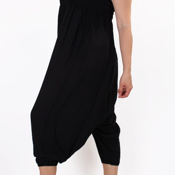 Black Harem Pants*Plus Size Hippie Pants*Beach Wear* Elastic Waist Panths*Wide Leg Pants*Maxi Yoga Trousers*Beach Pants