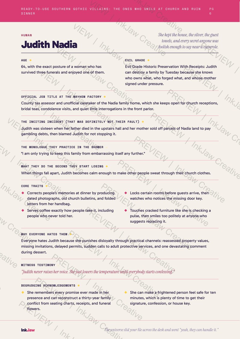 Villain Character Pack Ready to Use Southern Gothic Villains | Fiction Writing Prompts | Character Sheet PDF image 3