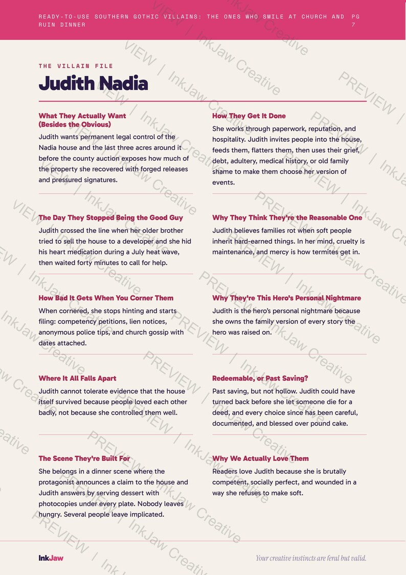 Villain Character Pack Ready to Use Southern Gothic Villains | Fiction Writing Prompts | Character Sheet PDF image 4